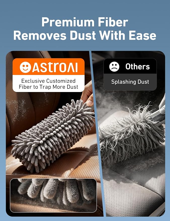 AstroAI Car Duster Kit, Microfiber Interior Cleaning Brush | High-Density, Soft on Screens, Washable & Quick-Dry, Kit with Detailing Brushes & Storage Bag, for Cars SUVs Home, Gray