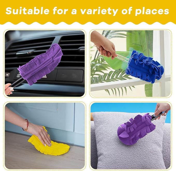 Zubebe 6 Pcs Reusable Duster Refills Fleece,Blue, Yellow, Purple | Soft Polyester Fiber Flat Duster Refill Multi Surface Washable Cleaning Pad Tools for Home, Blinds, Car, Pet, Furniture, Fans