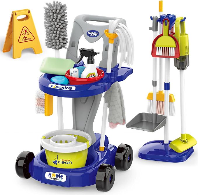 Toddler Cleaning Toy Set,New 29 - with Vacuum Cleaner,Broom & Mop,Ages 3-5 | Piece Detachable Kids Cleaning Set for Kids - for Pretend Play Educational Cleaning Carts Boy and Girls 3-5 Years Old （Blue）