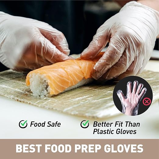 OKIAAS Clear Vinyl Disposable Gloves, Latex-Free, Powder-Free | Food Safe, Bulk of 200 Count Disposable Gloves for Food Prep, Cooking, Cleaning, Hair Dye, Kitchen