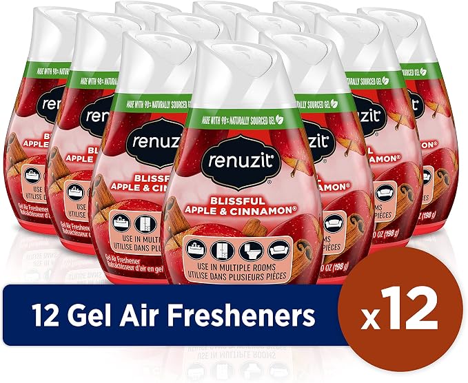Renuzit - 1717587 Blissful Apple & Cinnamon Adjustable Gel Air Freshener, 7oz Cone (Pack of 12)