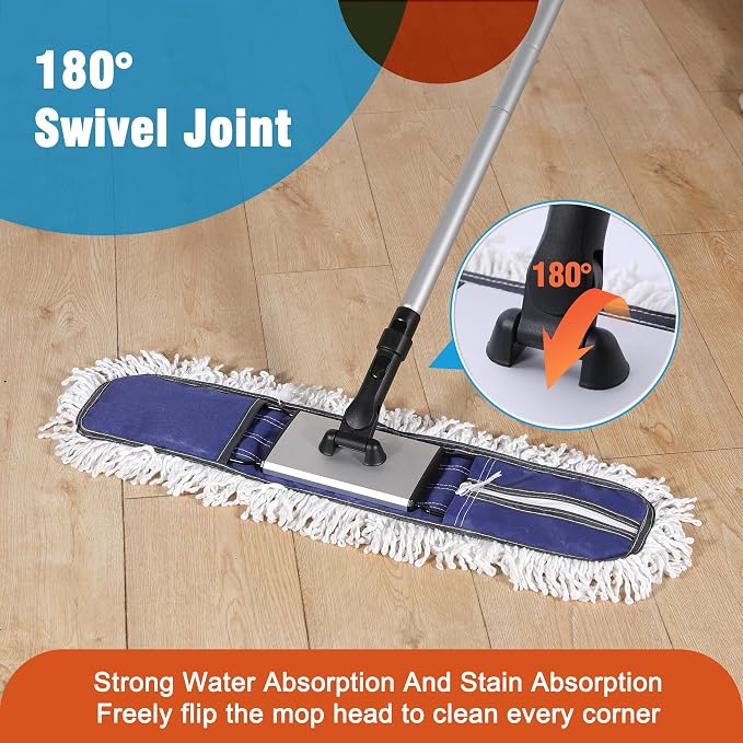 CLEANHOME 24" Commercial Dust Mop for Floor Cleaning Heavy Duty | With 59” Extendable Long Handle,Hotel Gym Garage Hospital Household Cleaning Supplies for Hardwood,Marble Floors