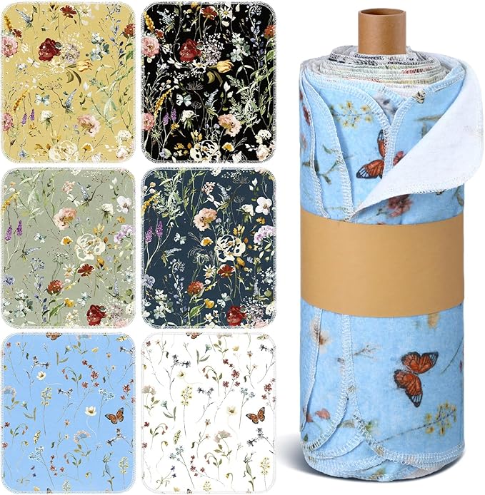 Reusable Kitchen Cloths Cotton Towel, 36 Pack, Rich Flowers | Washable 9.84x11.81in, Paperless Towel Rolls Bulk, Cleaning Cloth Napkins for Dishes