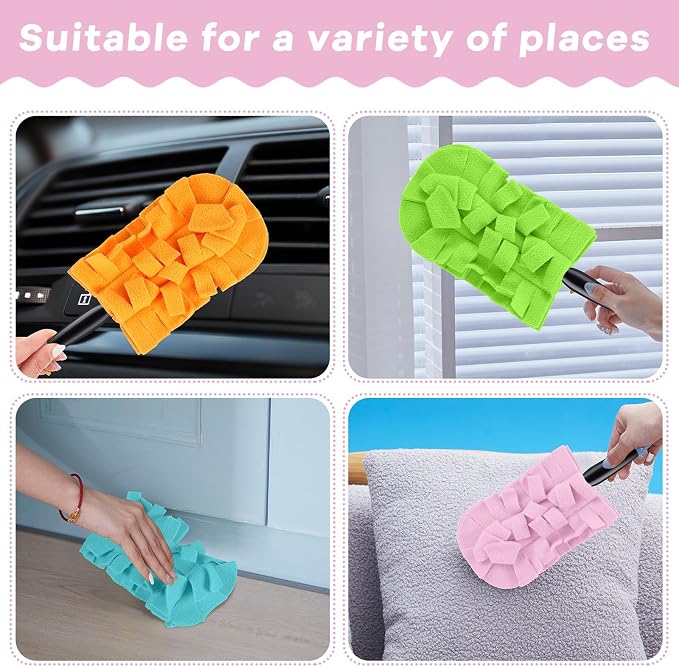 Zubebe 12 Pcs Reusable Duster Refills Fleece,Candy Color | Soft Polyester Fiber Flat Duster Refill Multi Surface Washable Cleaning Pad Tools for Home, Blinds, Car, Pet, Furniture, Fans