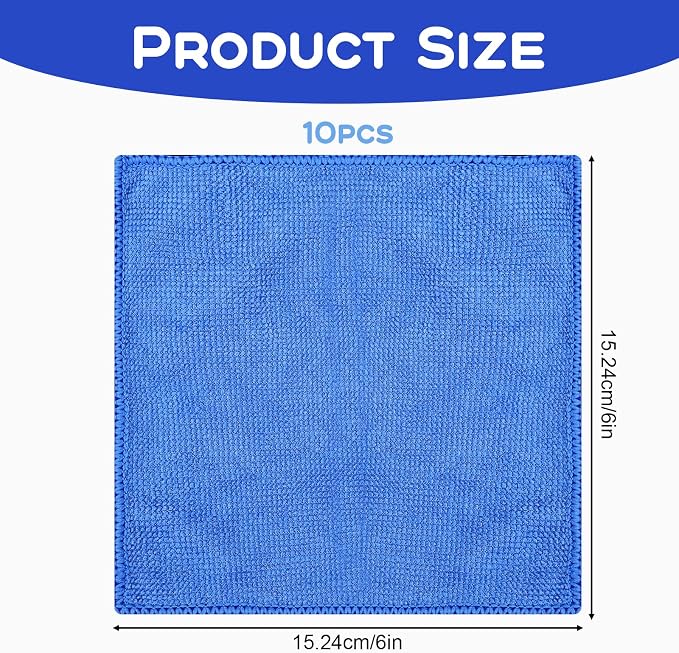 10 Pack Microfiber Cleaning Cloth 6"x6" Reusable Cleaning Rag Fast Drying Kitchen Towels Microfiber Towels Cars Wash Dry Erase Cloth for Housekeeping Home Kitchen Window Bathroom Car(Blue)