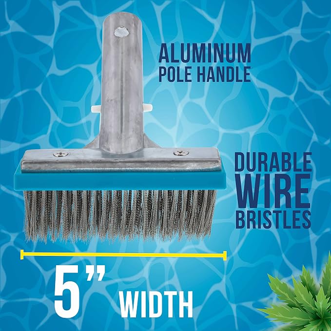 U.S. Pool Supply 5" Pool Brush Head for Inground Pools, Stainless Steel | Pool Brush, Metal Wire Bristles, Scrubbing Scrubber Brushes - Remove Calcium Build-Up on Tiles, Rust Stains on Concrete Walls