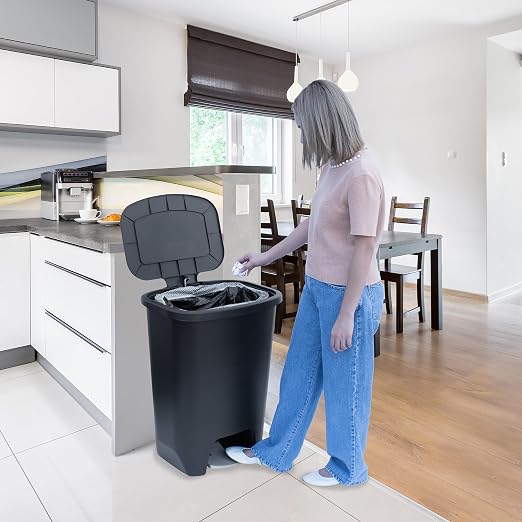 Glad Premium Trash Can with Clorox Odor Protection, 20 Gallon, Black | Plastic Kitchen Waste Bin | Hands Free with Stainless Steel Foot Pedal and Garbage Bag Rings
