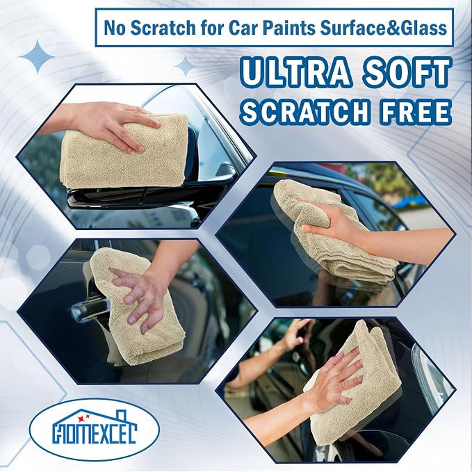 HOMEXCEL Professional Large Microfiber Car Drying Towels 2 Pack, 31" x 24" | Highly Absorbent, Lint Free, Scratch Free, Fast Drying, Absorbent Microfiber Towel for Cars SUVs RVs Trucks Boats, Brown