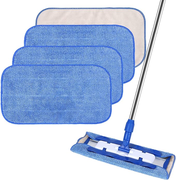 Microfiber Cleaning Cloth Compatible with MR SIGA Microfiber Mop | Professional Reusable Flat Mop Refills, Washable Mop Pads Replacement for Hardwood Cleaning, Dual-Sided Wet/Dry Use (4 Pack)