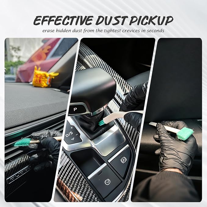 8PCS Car Detailing Brush Set, Mixed Bristles Soft Detail Brushes, Gold | Boars Hair & Ultra Soft Auto Detailing Brush, No Scratch for Leather Dashboard, 5 Crevice Tools Reach AC Outlet, Wet Dry Use