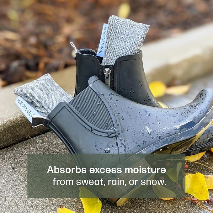 Moso Natural Shoe Deodorizer Inserts (2 Pack) Charcoal Odor Absorber for Shoes, Gym Bag & Boot Deodorizer, Unscented Shoe Odor Elimination, Air Purifying Bags, Lasts 2 Years (4 Bags)