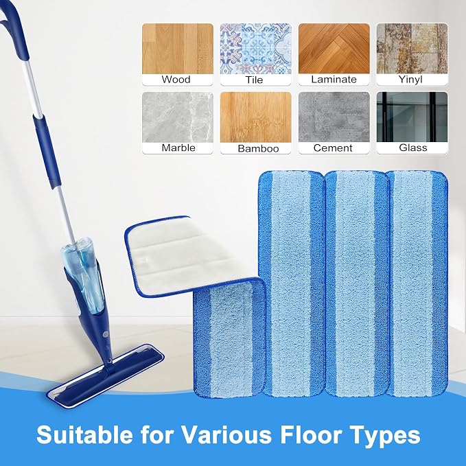 4 Pack Mop Replacement Pads Compatible with Bona Mop,Microfiber Cleaning Pad for Bona,18 Inch Wet & Dry Mop Pads for Hardwood Tile Laminate Floor Cleaning,Reusable & Washable