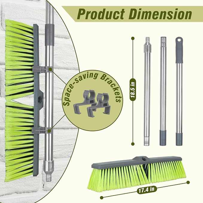 18" Push Broom with 47" Long Handle, Multi-Surface Floor Scrub Brush for Cleaning Deck, Patio, Garage, Driveway | Multi-Surface Floor Scrub Brush for Cleaning Deck, Patio, Garage, Driveway