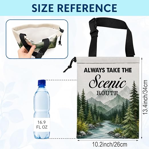 Nature Landscape Scenic Car Trash Bag Hanging for Back Seat | Camping Camper Hiking Gifts Canvas Drawstring Car Garbage Bag with Adjustable Buckle Vehicle Trash Can