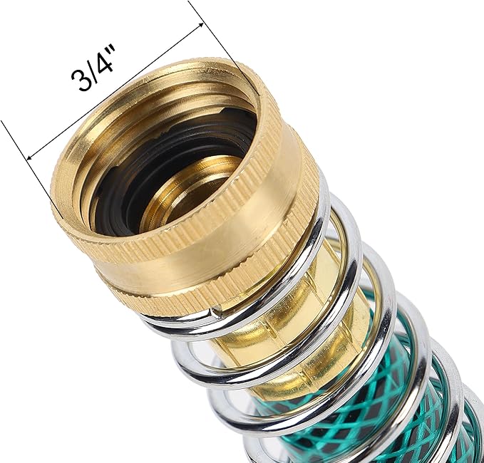 Triumpeek 2 Packs Garden Hose Extension Adapters | 5.7"L Hose Protectors with Coil Spring, Brass Hose/Pipe Connectors with 3/4" Threaded Hose Fittings