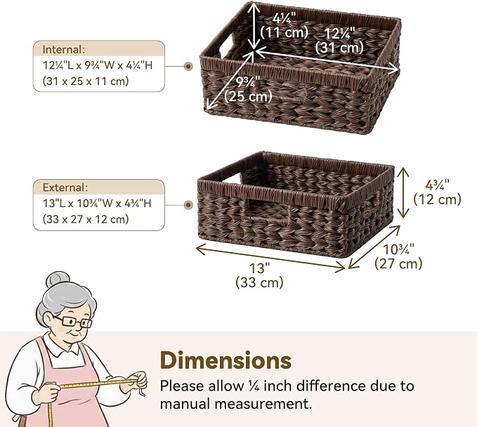 GRANNY SAYS Wicker Storage Baskets for Shelves, Dark Brown Baskets, 1-Pack | Waterproof Wicker Baskets for Organizing,Plastic Brown Baskets for Shelves,Woven Baskets for Pantry Storage,Decorative Basket