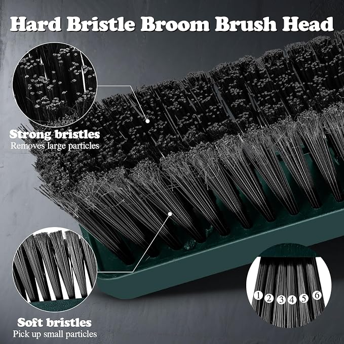 24" Push Broom Outdoor, Heavy Duty Garden Brush Broom with 58" Long Handle | Commercial Outdoor Broom for Deck Driveway Garage Yard Patio Warehouse Concrete Floor Cleaning