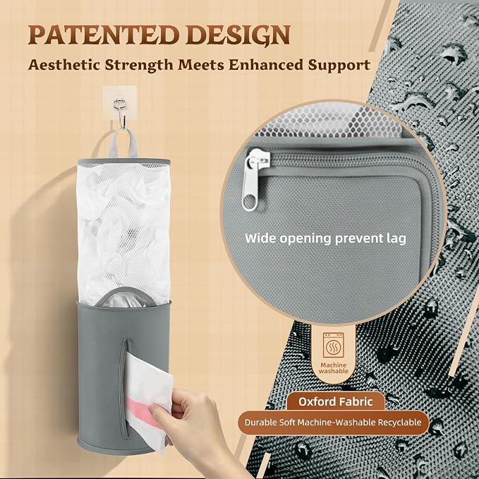 HOUSE AGAIN Bag Saver-Extra Large Plastic Bag Holder Dispenser, Organizer for Grocery Trash Roll,Oxford Machine Washable-Daily Storage Solution for Kitchen/Bathroom/Laundry (Deep Grey-1 Pc)