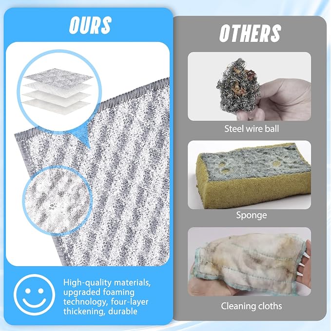 Wangjinpeng 10PK 4-Layer Non-Scratch Wire Dishcloths,7.87 x 7.87 in | metal scrubber,wet & dry clening,multipurpose cleaning cloths for dishes,great for cookware, sinks, dishes and stove tops