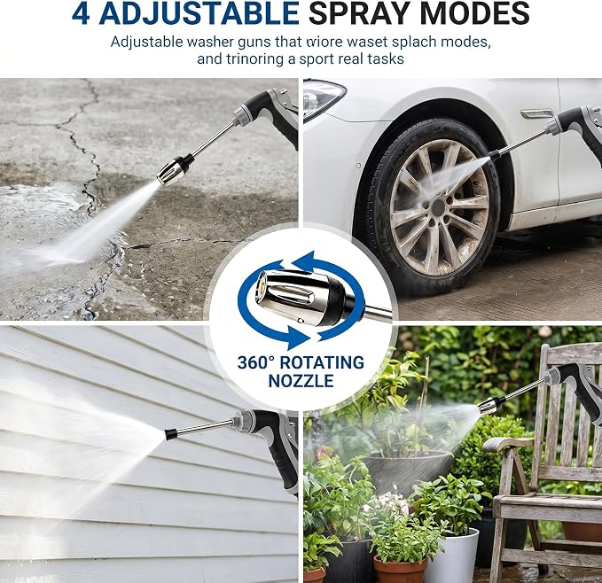 Hose Hawk pro Pressure Washer, Handheld Power Washer with 360° Rotating for Three Spray Modes, Blast Away Dirt Instantly Stainless Steel Universal Hose Fit, Tool Free Install for Patio Car