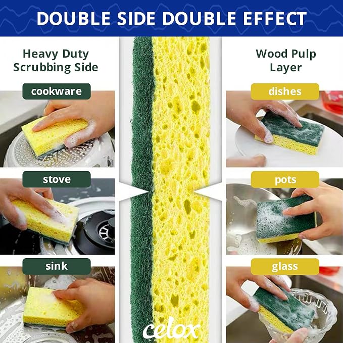 CELOX Sponges Kitchen, Cleaning Sponge for Dish, Yellow, 12 Pack