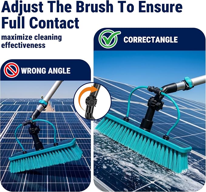 Solar Panel Cleaning Kit, 27FT Water Fed Pole with Extendable Handle, 180° Rotatable Brush Head & 65.6FT Hose, Household & Outdoor Window Cleaner Tool for Caravan Solar Panel Deck