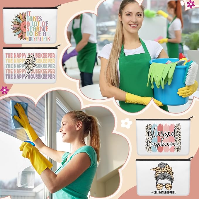 Kacctyen 10 Pcs Housekeeping Week Appreciation Gifts for Women Housekeeper Makeup Cosmetic Canvas HK Pouch Bags Portable Makeup Pouch Bag Travel Organizer for Party Favors