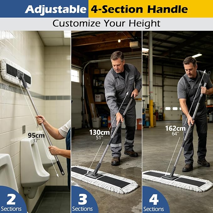 40" Commercial Dust Mop for Floor Cleaning, Heavy Duty Industrial Mop | Large Flat Mop with 64“ Long Handle, Push Mop with 2 Mops Pads, for Hardwood, Tile, Gym, Office, Mall, Warehouse