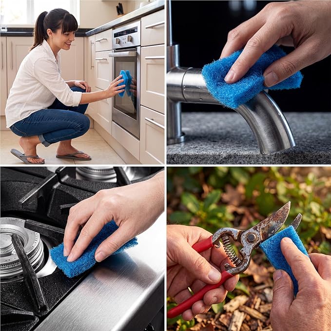 Eccliy 40 Pcs Non Scratch Scrubbing Pad Reusable Kitchen Dish Scrubber Scouring Sponge Pads Multi Purpose for Kitchen Household Cleaning Supplies, 10 x 4 Inch (Blue)