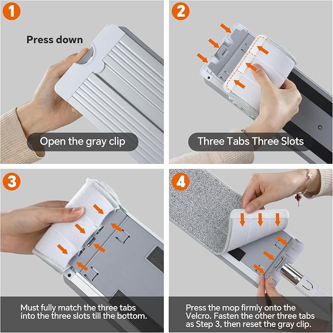 Self Wringing Mop, Hands Free Microfiber Flat Mop Wet Dry Floor | Microfiber pads, aluminum panel, wet dry cleaning system for floors walls windows, apartment use, 4 Reusable Pads