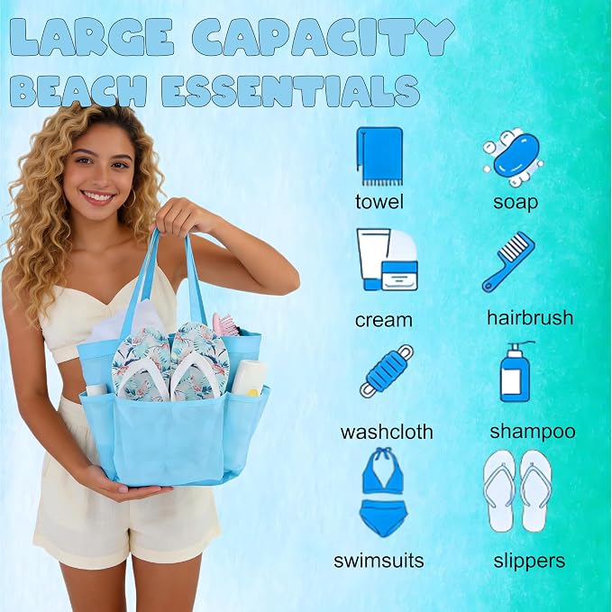 Mesh Shower Caddy Portable - 9 Pockets, Shower Bag for Dorm Room Camping | 2 Handle Quick Dry Shower Bag College Dorm Room Essentials Large Capacity Hanging Basket for Bathroom Travel Swimming Gym