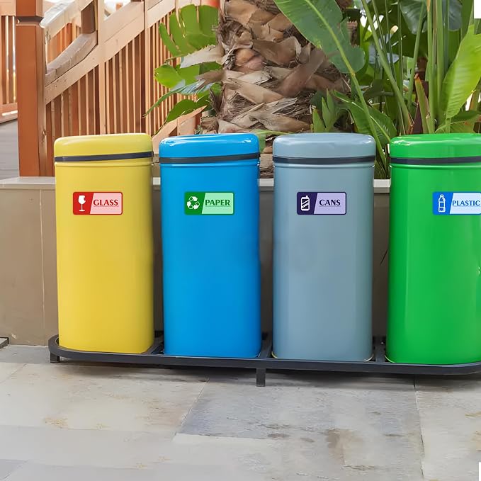 4PCS Recycle Stickers for Trash Bins，Self-adhesive Waterproof and Fade Resistant Trash Recycle Stickers, Recycling Labels for Trash Can for Home, Office, Apartment, Hotel, School and Public Area