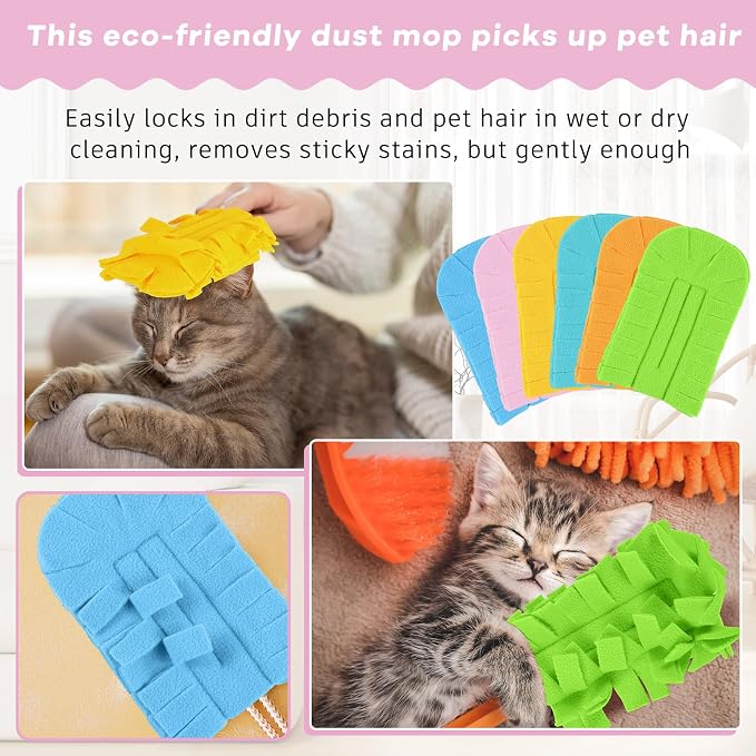 Zubebe 12 Pcs Reusable Duster Refills Fleece,Candy Color | Soft Polyester Fiber Flat Duster Refill Multi Surface Washable Cleaning Pad Tools for Home, Blinds, Car, Pet, Furniture, Fans