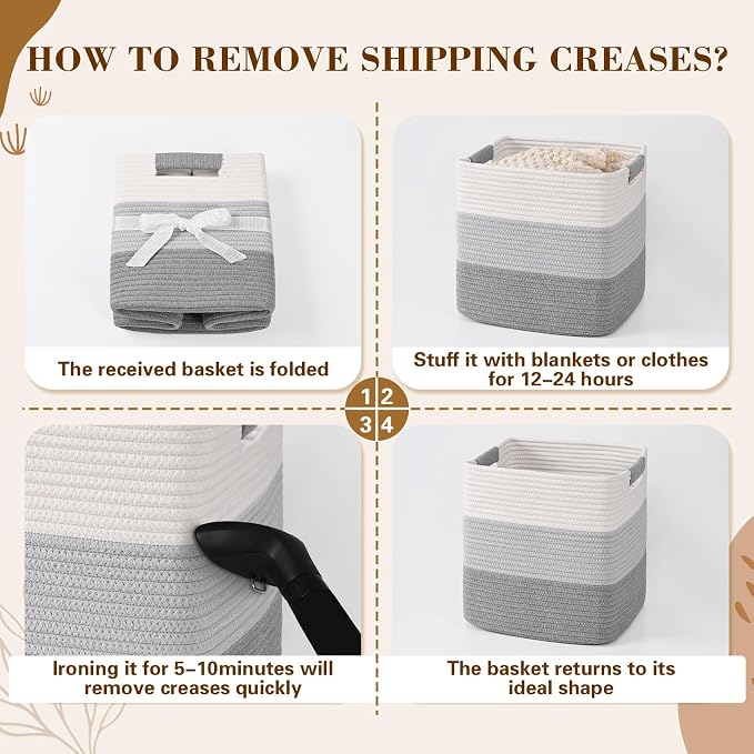 11 Inch Storage Cubes, 3 Pack Cube Storage Bins for Organizing, Cotton Rope Woven Baskets for Shelves, Bathroom, Kids Room, Closets, Baby Nursery