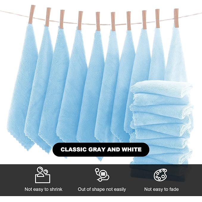 MOONQUEEN Microfiber Facial Cloths Fast Drying Washcloth 12 Pack - Premium Soft Makeup Remover Cloths - Aquamarine