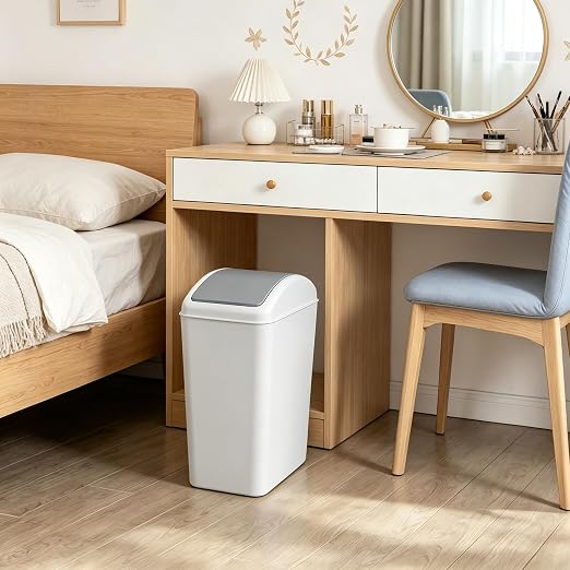 4.5 Gallon Plastic Swing Top Slim Trash Can, Garbage Bin with Lid | Gray Swing Lid Garbage Can, Small Wastebasket