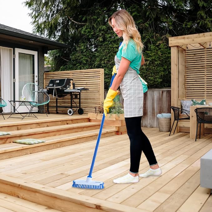 Superio Deck Scrub Brush with Long Handle 54", Heavy Duty Stiff Bristles Grout Scrubber with Scraper - Cleans Hot Tub, Swimming Pool, Granite Tiles, Bathroom, Patio, Kitchen, Wall and Deck (2, 54")…