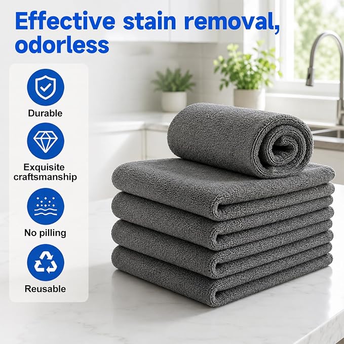 5 Pcs Genie Magic Cleaning Cloths, Microfiber Cleaning Cloths, Thickened Streak-Free Microfiber Towels Cleaning Cloth for Glass, Window, Kitchen, Stainless Steel, Cars & Screens (11.8 * 15.7in)