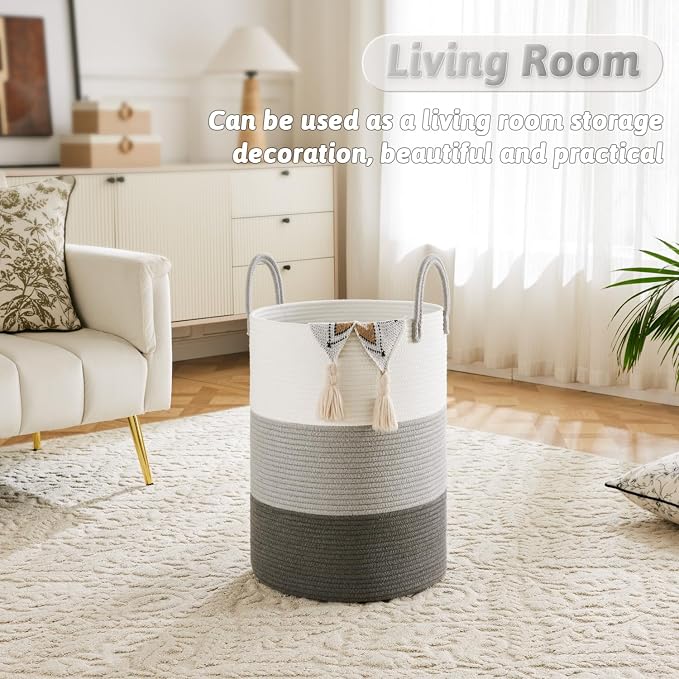 Artfeel Laundry Basket,Woven Cotton Rope Laundry Hamper,40L for Decorative Storage of Dirty Clothes,Toys and Blankets in Bathroom,Bedroom and Living Room