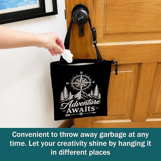 Mountain Adventure Car Trash Bag Hanging for Back Seat | Camping Hiking Lover Gifts Canvas Drawstring Car Garbage Bag with Adjustable Buckle Vehicle Trash Can