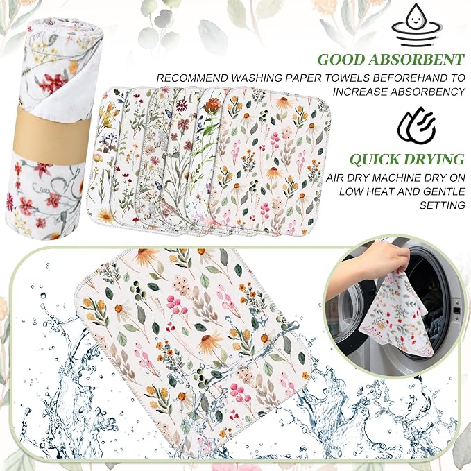 Reusable Kitchen Cloths Cotton Towel, 36 Pack, Vintage Wildflower | Washable 9.84x11.81in, Paperless Towel Rolls Bulk, Cleaning Cloth Napkins for Dishes