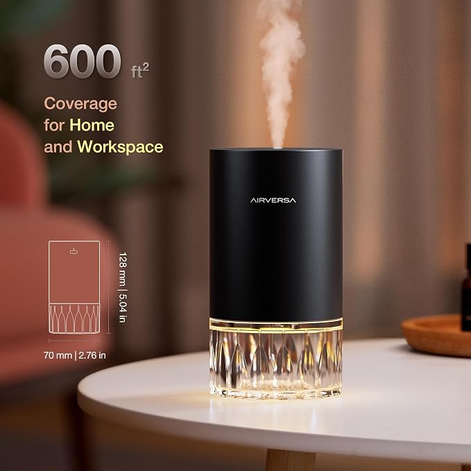 Airversa RD1 Waterless Essential Oil Diffuser Starter Kit, Black | 2x30 mL Hotel Scent Fragrance Oil, Up to 600 sq ft, Battery Operated, 100mL Capacity, Multi-mode Ambient Light, RD1Kit-2x30-B