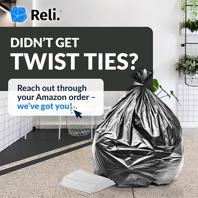 Reli. 55-60 Gallon Trash Bags Heavy Duty | 150 Trash Bags, Twist Ties | Black, Serious Garbage Cleanup | Large Garbage Bags with Twist Ties, Made in USA | SuperValue