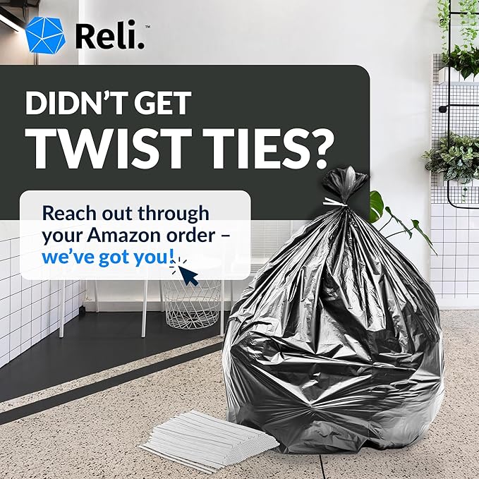 Reli. 40 to 45 Gallon Trash Bags Heavy Duty | 250 Trash Bags, Twist Ties | Black, Serious Garbage Cleanup | Large Garbage Bags with Twist Ties, Made in USA | SuperValue