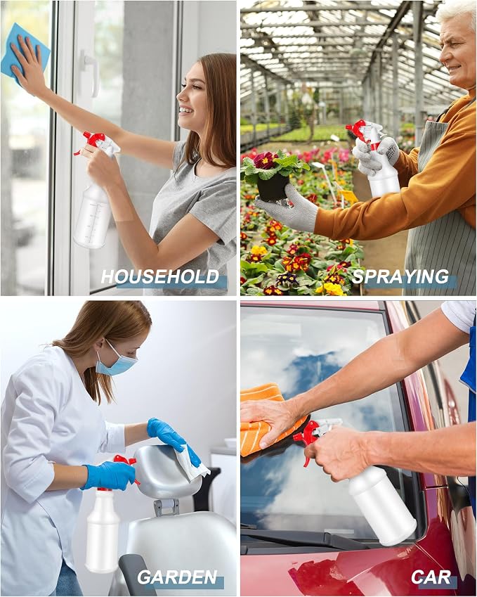 Eccliy 20Pk 16oz Spray Bottles,Cylinder,Red White Spray Head | Clear Empty Plastic Commercial Spray Bottles with Nozzle Measurement For Cleaning Solutions Cleaner Detailing Industrial