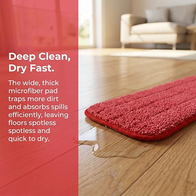 12Pack Microfiber Mop Pads,Reusable and Washable Spray Mop Pads, Red | 18x 6 Inch, Wet and Dry Household Mop Pad Replacement, Set of 12(Red)