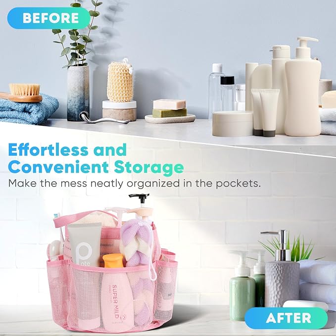 EUDELE 2 Pack Mesh Shower Caddy Portable for College Dorm Room Essentials, Shower Caddy Dorm with 9-Pocket Large Capacity,Shower Bag for Beach,Swimming,Gym All Black+All Purple