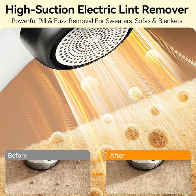 Cordless Rechargeable 2-in-1 Fabric Shaver & Lint Remover for Clothes, Electric Pill Remover with Static Brush for Sweater, Sofa, Blanket, Furniture,3-Speed, USB-C, 6-Blade