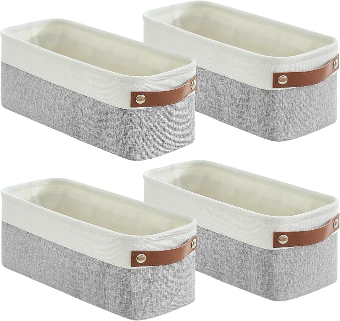 Small Fabric Storage Baskets, 15x6x5 inch Narrow Storage Bins 4-Pack Long Storage Basket for Organizing with Handles, Decorative Basket for Closets, Shelves, Toilet Paper, Grey