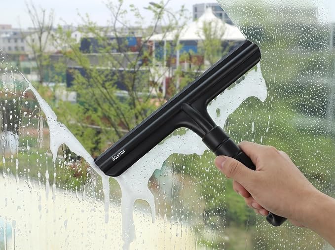 All-Purpose 10 Inch Silicone Shower Squeegee for Glass Doors | Bathroom Squeegee with Built-in Hook - Streak-Free Window Cleaner Tool for Tile, Mirror, Car, Rust-Proof No-Squeak Design
